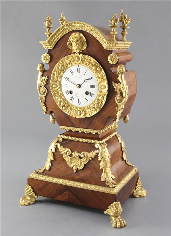 A second quarter of the 19th century French rosewood and ormolu mantel clock, height 41cm width 26cm